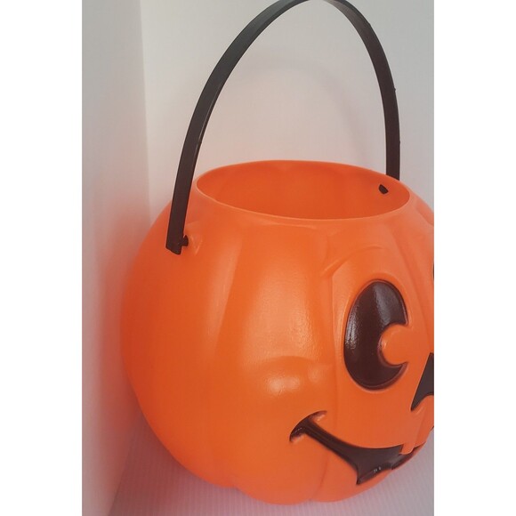 VTG Grand Venture Halloween Blow Mold 10" Orange Pumpkin Pail USA 1997 Bucket - Picture 3 of 8